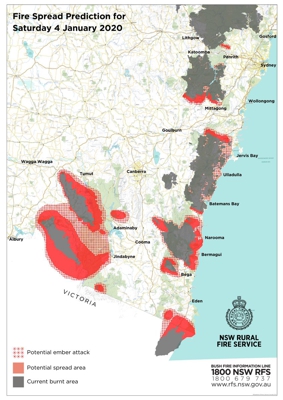 Areas burnt in NSW up to 4 January 2020