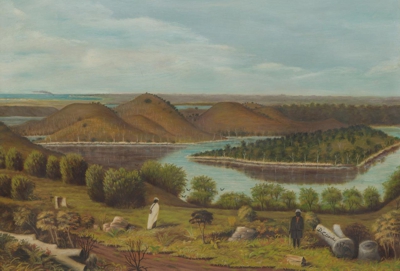 View of Tower Hill Warrnambool, painting by Daniel Clarke 1867
