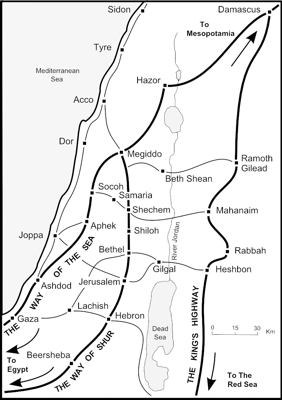Map of ancient routes across Palestine