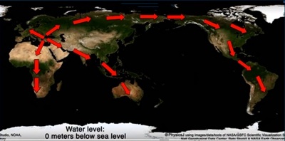 Migration routes across land bridges during the ice age 