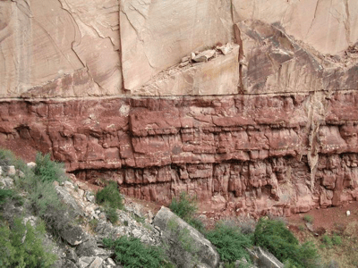 Coconino sandstone above Hermit shale in the Grand Canyon