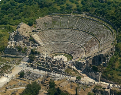The amphitheatre at Ephesus had a capacity of about 25,000 people